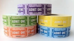 TICKET ADMIT ONE BSG ASSORTED COLOURS 5 ROLLS 1000/ROLL