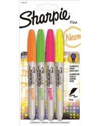 MARKER SHARPIE PERMANENT FINE NEON ASSORTED PK4