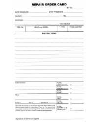 REPAIR ORDER CARDS ZIONS ROC PK250
