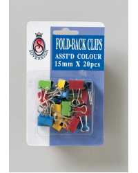 FOLDBACK CLIPS SOVEREIGN 15MM ASST COLS PK20